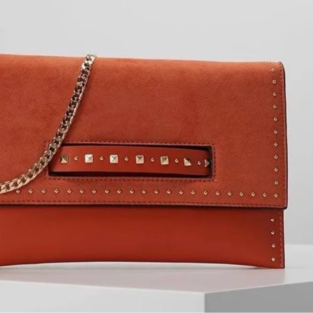 TopShop Elegant Orange Studded Women's Clutch with chain strap(nwot)
